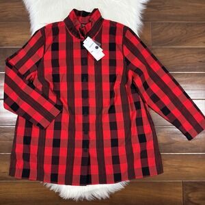Foxcroft Women's Size 1X Red Black Buffalo Check Corduroy Carolina Shirt Jacket‎